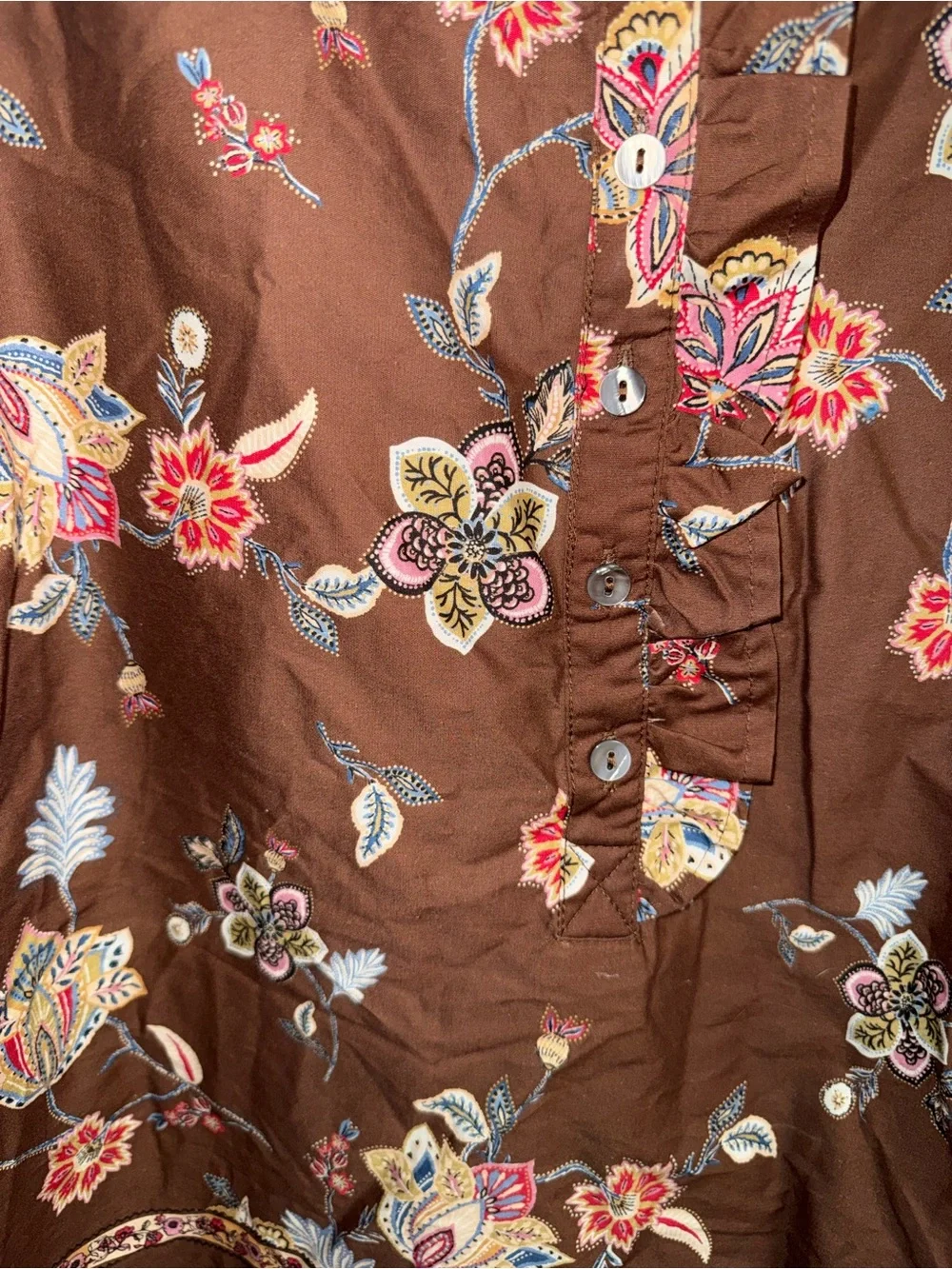 Entro Brown Floral Ruffle-Trim Peasant Blouse size large - Picture 2 of 9